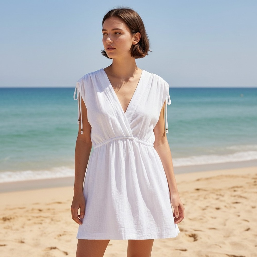 Lauren Ralph Lauren Cover Up Dress SZ LGE White Cotton Excellent Cotton V-neck